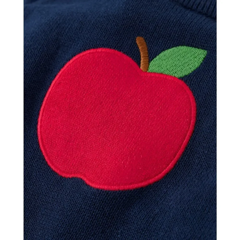 Gymboree Girls Navy Blue Apple Embroidered Classroom Sweater Dress Size 2T